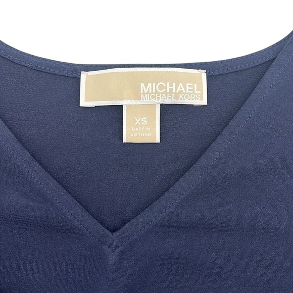 MICHAEL MICHAEL KORS VNeck Dress Gold Tone Hardware on Sleeves Navy Blue Size XS - Picture 5 of 8